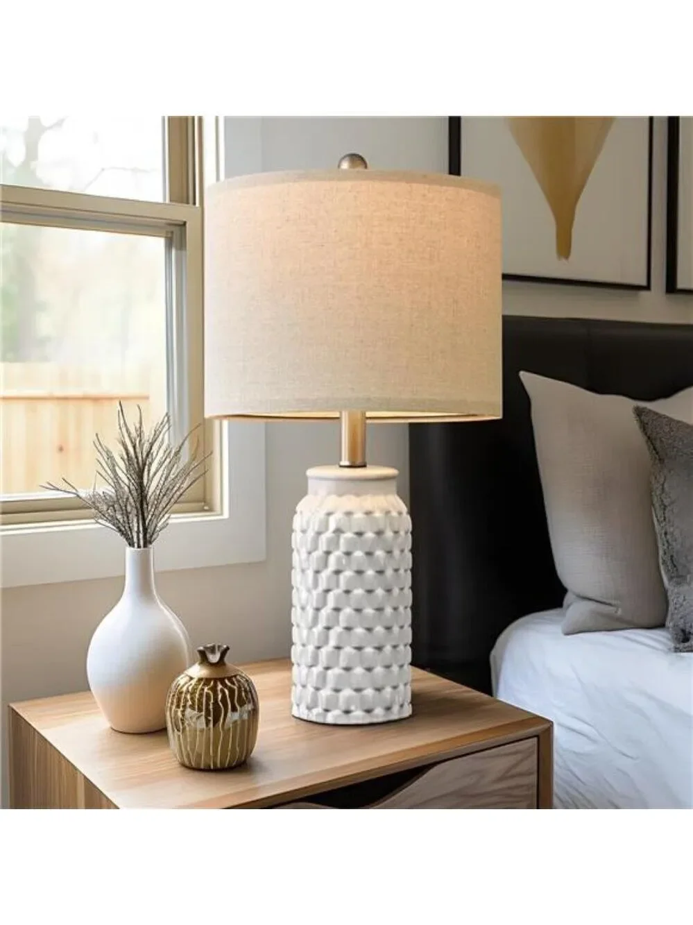 White ceramic table lamp set of 2 modern farmhouse bedside lamps for bedroom